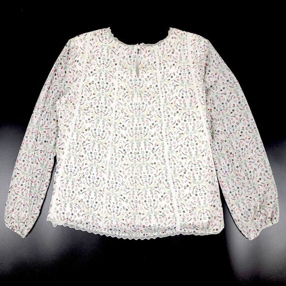 CYNTHIA ROWLEY Cottagecore Sheer Balloon Sleeve Crew Blouse White Floral Medium - Picture 6 of 8